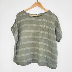 L.L. Bean Olive Green Striped Blouse